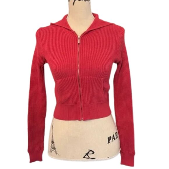Hooked Up by IOT Tops - Hooked Up by IOT Vintage Y2K Red Cropped Waffle Hoodie Size Medium
